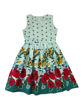 Lindy Bop vintage inspired swing dress light blue poppy bee pattern M fit flare